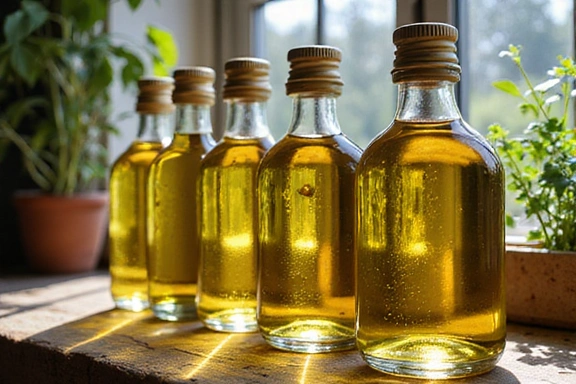 Bottiglie di olio d'oliva extra vergine su uno scaffale