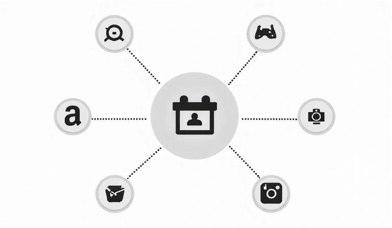Immagine che rappresenta l'interazione tra un sito web e diverse piattaforme di terze parti (Google, Facebook, Instagram) tramite cookie.