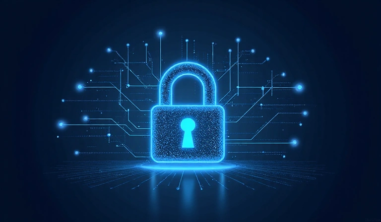Illustrazione di un lucchetto digitale con dati che fluiscono, simboleggiando la sicurezza e la protezione delle informazioni personali