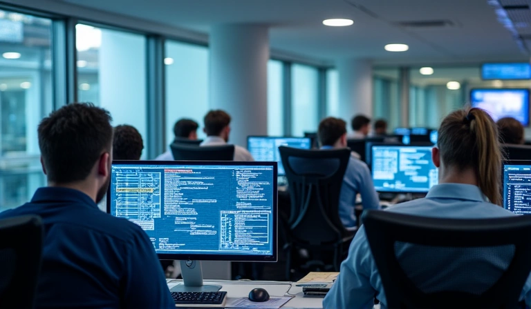 Ufficio moderno con persone che lavorano su computer, simbolo di privacy e sicurezza dei dati